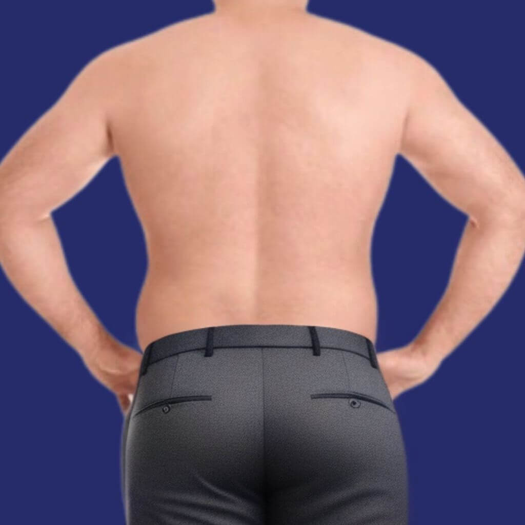 Liposuctie op de rug van een man - zadeltassen voo